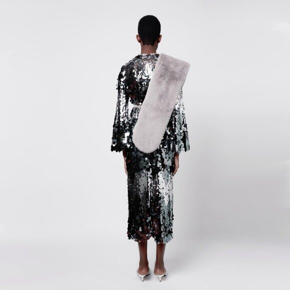 NWT Zara silver grey disc sequin long sleeve cropped top & midi skirt bundle set - Picture 3 of 16